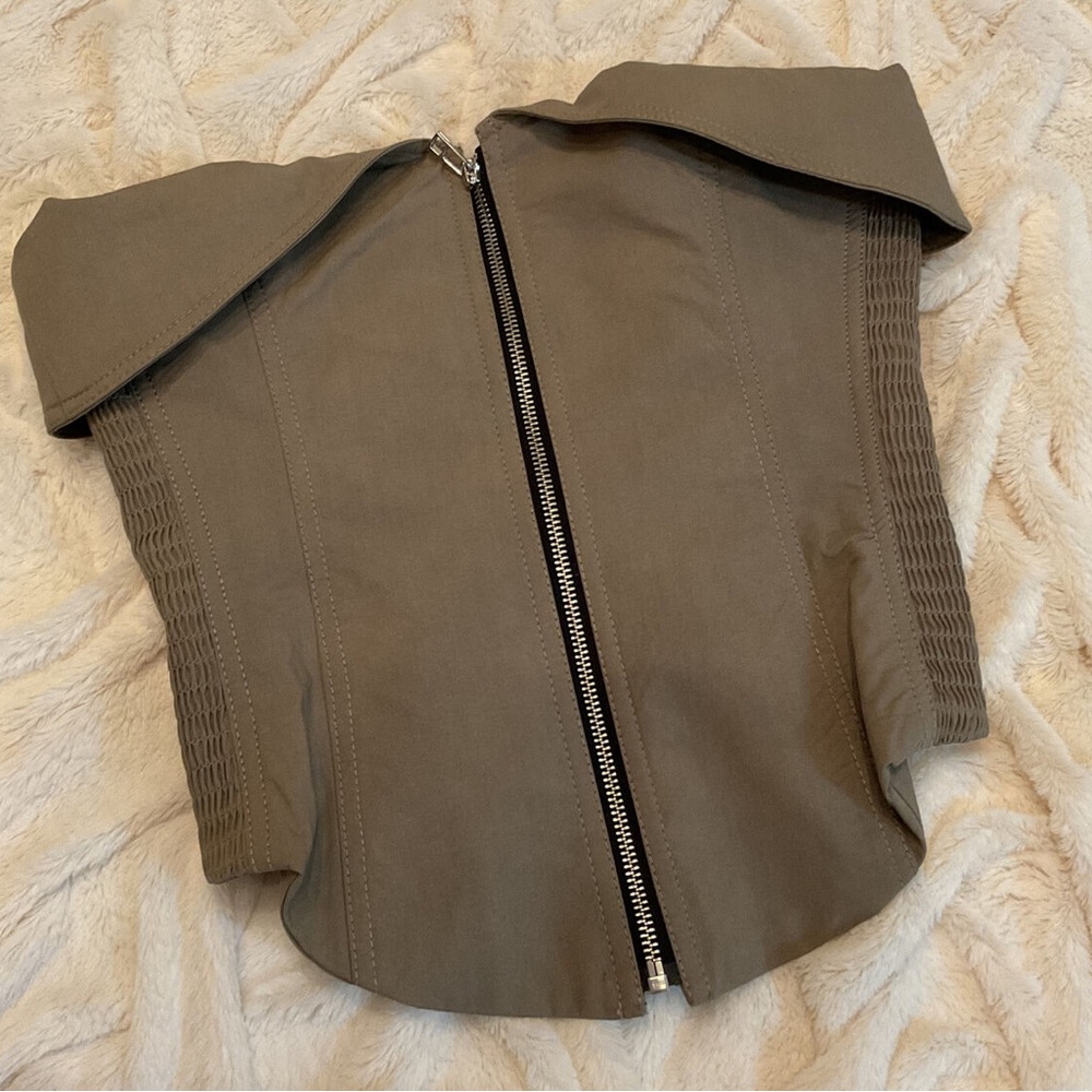 NWT Zara Olive Green TopStitched Zip-Up Bustier